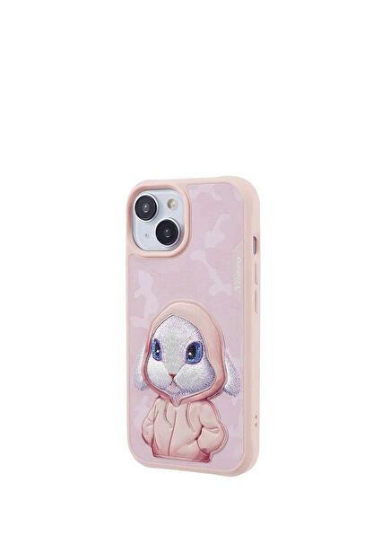 iPhone 15 Compatible 3D Outfit Rabbit Detailed Embroidery Embossed Fashion Pet Phone Case