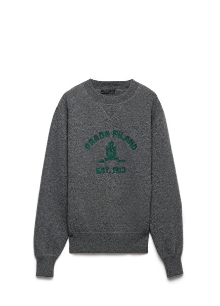 Grey Cashmere Round Neck Men's Sweater