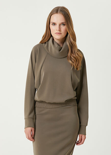 Khaki Flowing Collar Sweatshirt