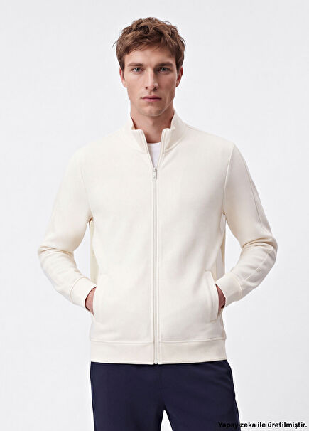 Kırık Beyaz Kaz Detaylı Joop Interlock Sweatshirt