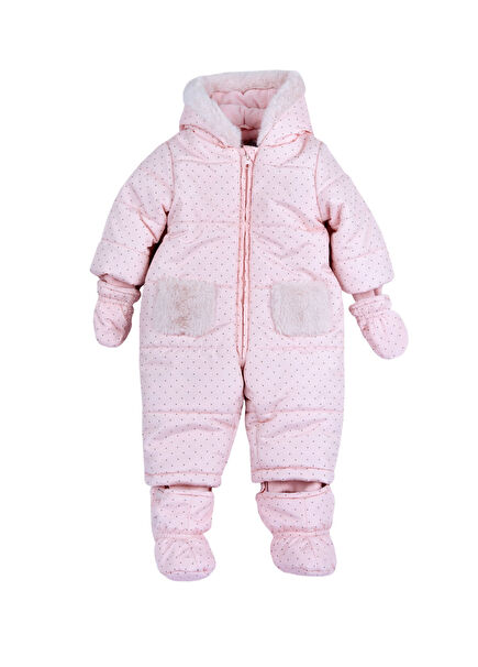 Pembe Dolgulu Kız Bebek Astronot Tulum Mont