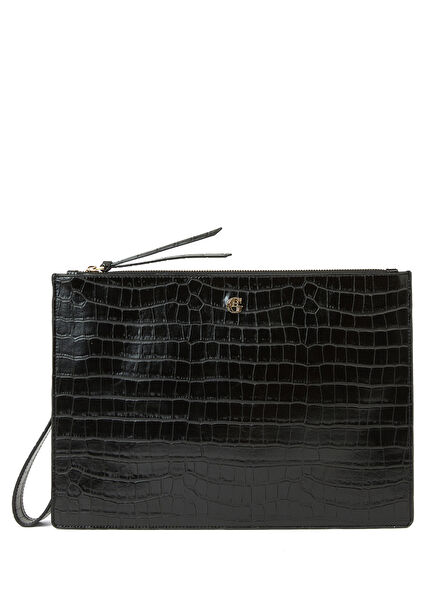 Siyah Kroko Kadın Clutch