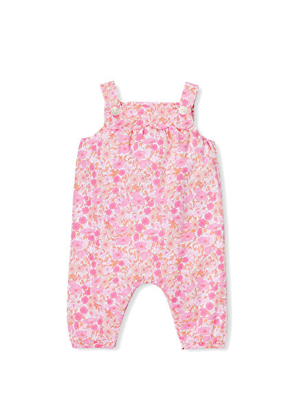 Pembe Çiçek Desenli Esnek Örgü Kız Bebek Salopet