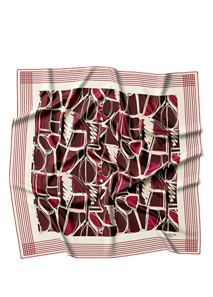 Crimson Geometry Twill İpek Kadın Eşarp 