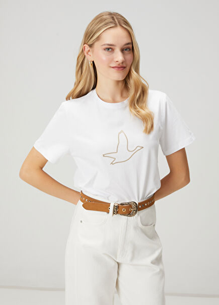 Beyaz Zincir Logolu T-shirt