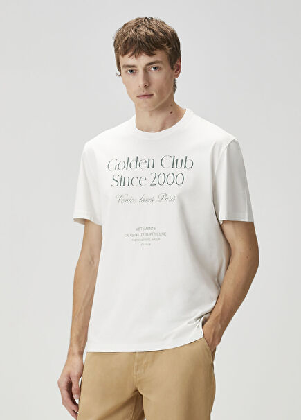 Beyaz Logo Baskılı T-shirt