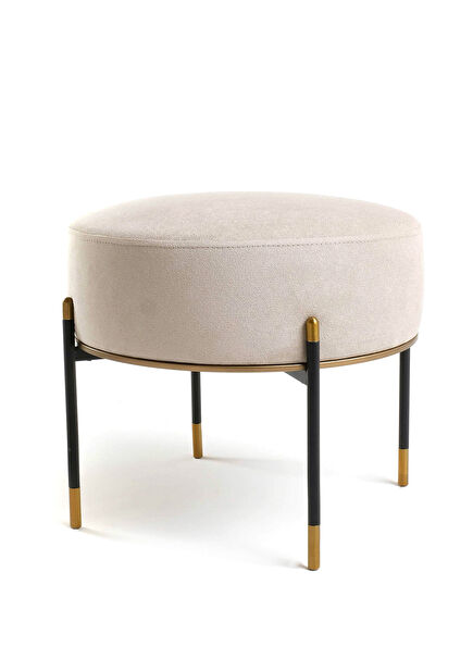 Kirit Cream Black Gold Metal Leg Ottoman Pouf