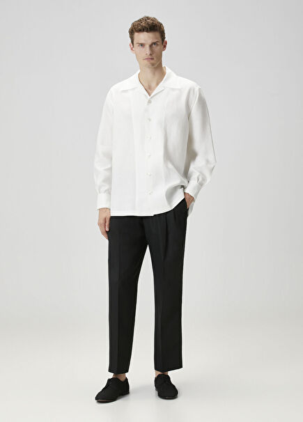 Black Waist Corded Linen Trousers
