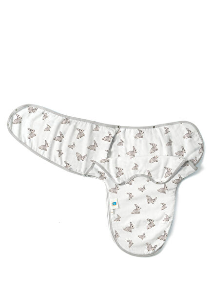 Rabbit Patterned Grey Muslin Baby Ready Swaddle