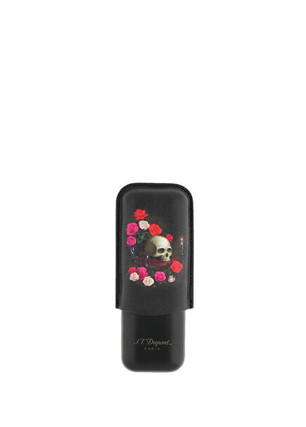 Memento Mori Black Metal Leather 60 Ring 2-Pack Cigar Case