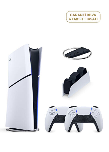 PlayStation 5 Slim Digital Edition 825 GB SSD Oyun Konsolu + 2. PS5 Kol + PS5 Şarj İstasyonu + Stand