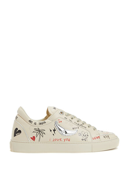 Fly On White Silver Women's Leather Sneaker