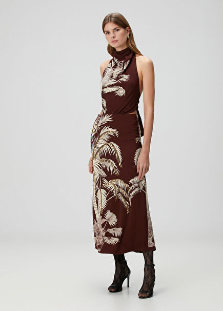 Bordo Desenli Midi Elbise