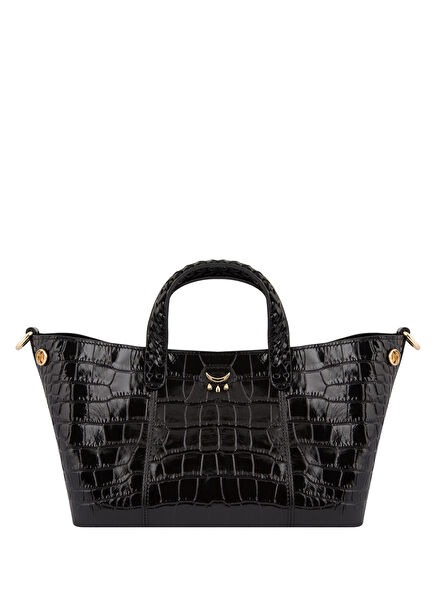 Hemithea Croco Black Leather Women's Mini Handbag