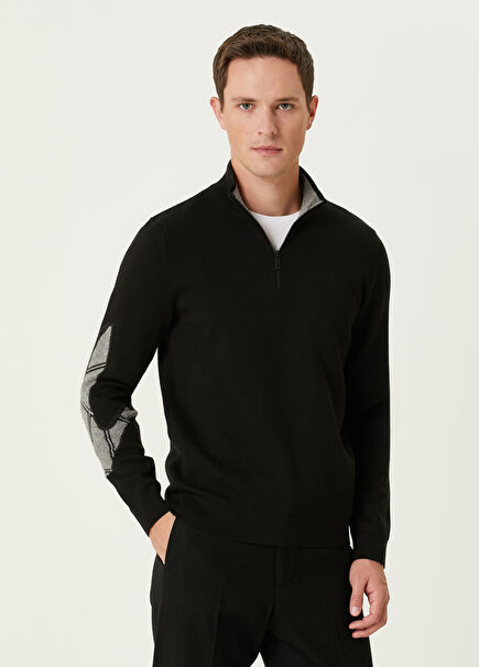 Black Collar Zipper Goose Jacquard Sweater