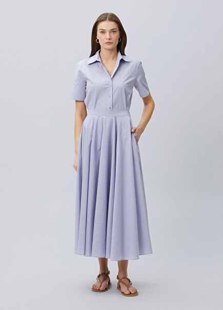 Blue Gingham Maxi Cotton Skirt