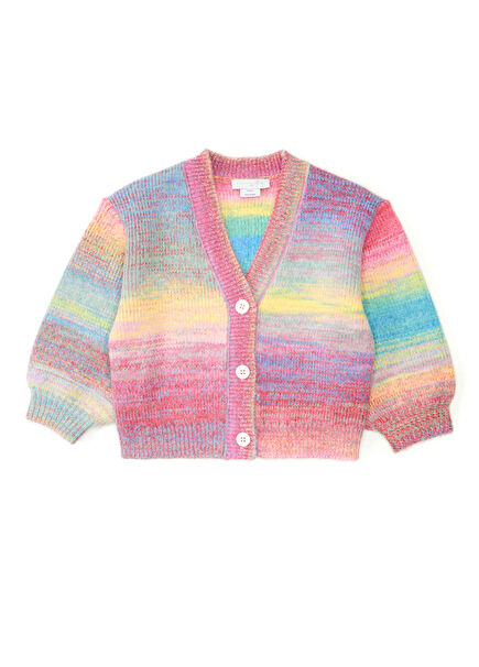 Çok Renkli Slogan Nakışlı Kız Çocuk Triko Hırka