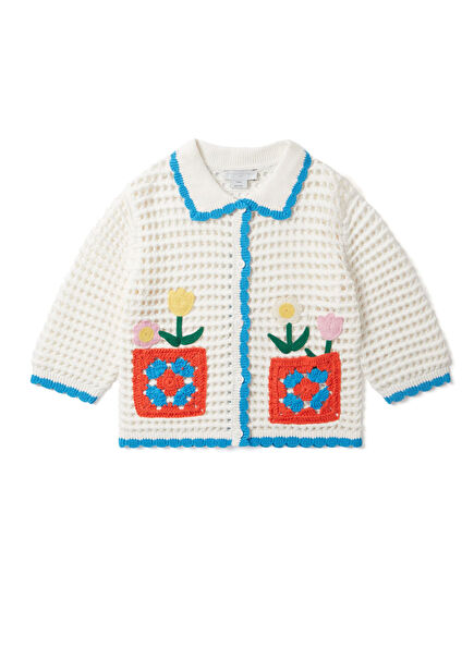 Bone Flower Applique Girl's Cardigan