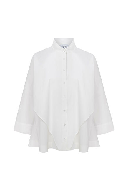 Ange Beyaz Hakim Yaka Uzun Kollu Kadın Gömlek