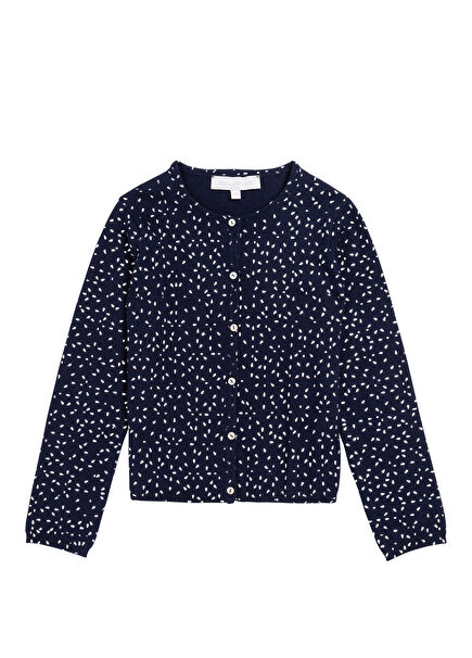 Navy Blue Patterned Girls' Cardigans