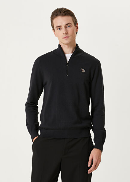 Black Pullover with Zipped Collar