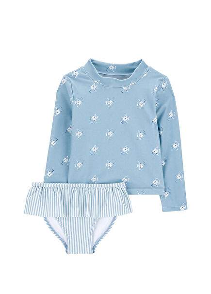 Mavi Uzun Kollu Kız Bebek Güneş Koruyucu Mayo Set