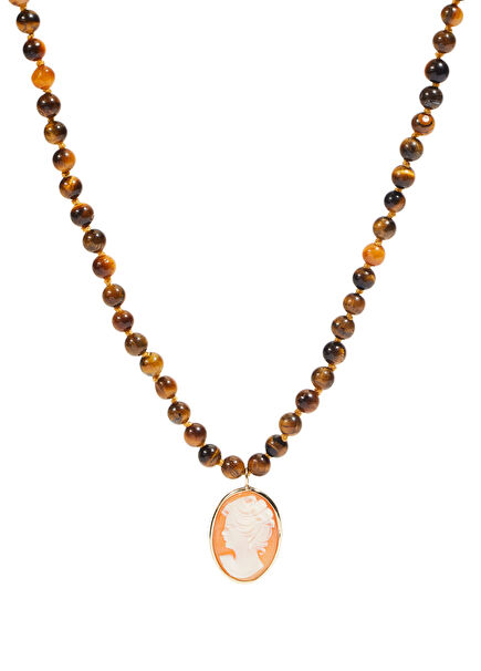 Tiger Eye Detail Women's Gold Necklace