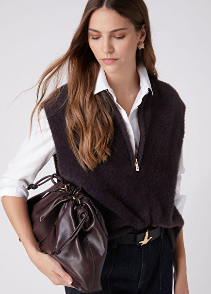 Plum Zippered Feathered Sweater