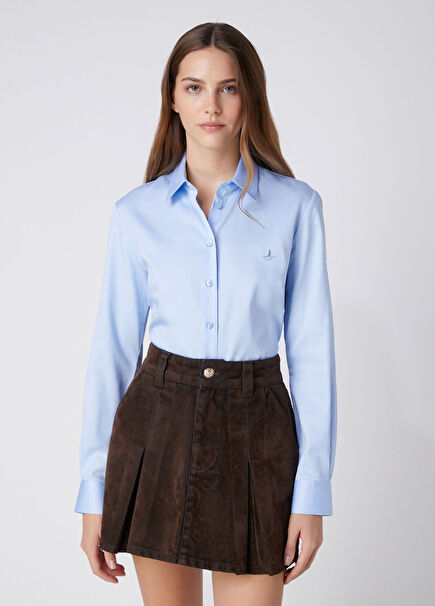 Slim Fit Non-Iron Mavi Gömlek
