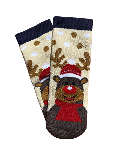 Reindeer Brown Yılbaşı Temalı Unisex Çocuk Çorap