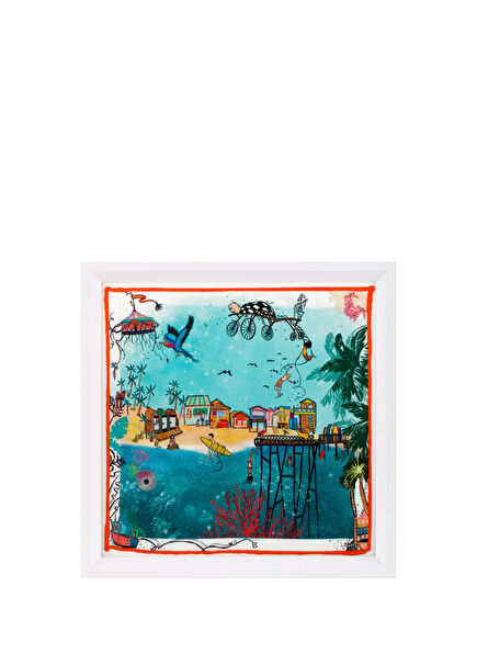 Hawaii Beach Life White Framed Silk Scarf