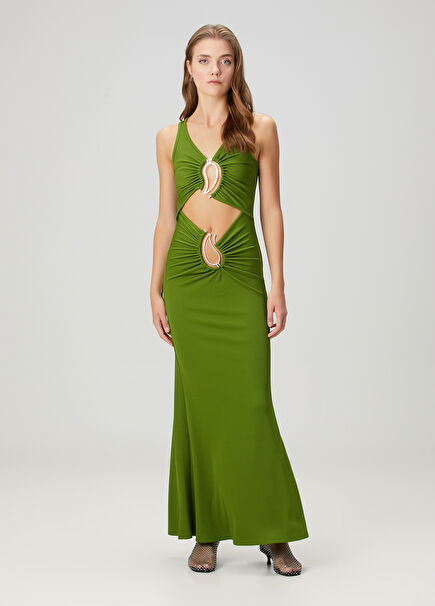 Green Cut Out Maxi Evening Dress
