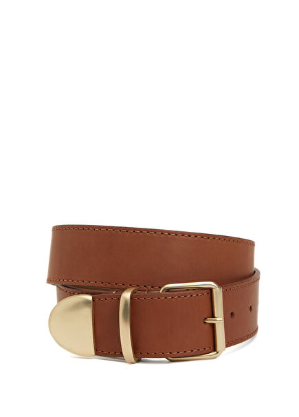 Tan Ruffle Buckle Women's Leather Belt