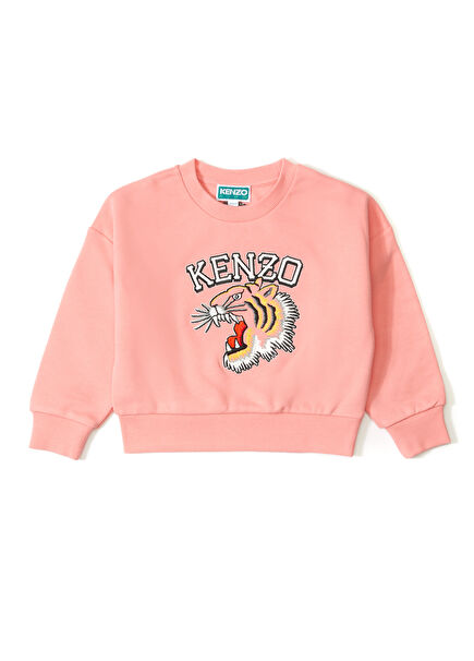 Pink Logo Embroidered Girls Sweatshirt