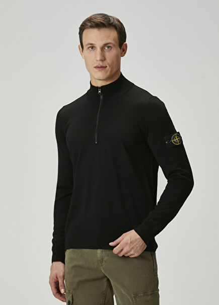 Siyah Logo Patchli Yün Triko