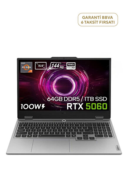 LOQ 15AHP10 AMD Ryzen 7 250 64GB DDR5 1TB SSD RTX 5060 8GB 15.6" Full HD 144Hz IPS FreeDos Gaming Laptop 83JG008UTRv4