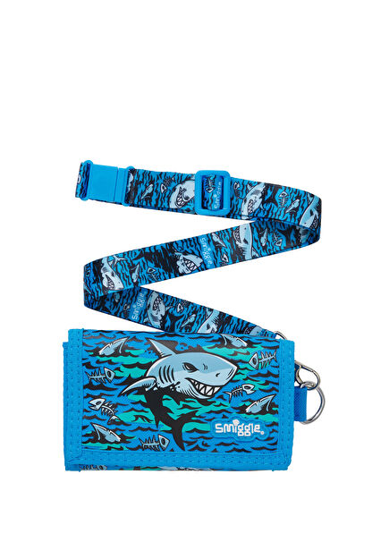 Curious Köpekbalığı Desenli Mavi Erkek Çocuk Askılı Cüzdan