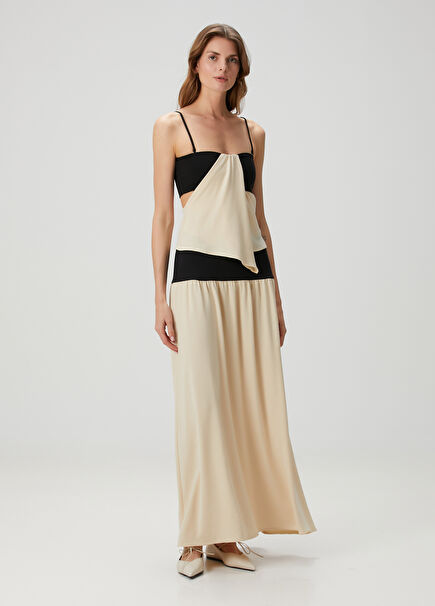 Ranee Beige Black Garnish Maxi Skirt