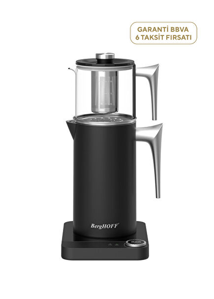 GEM Siyah Gümüş Kulplu Çay Makinesi 1.7 lt