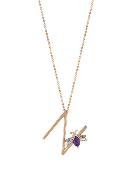 Letters Letter N Amethyst Diamond Gold Necklace