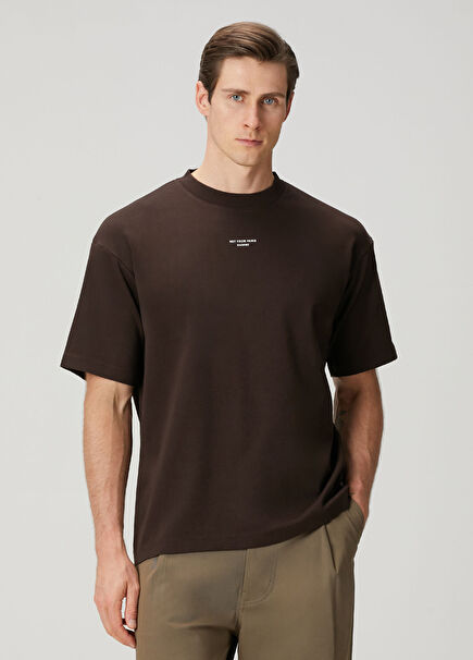 Koyu Kahverengi Logo Baskılı T-shirt