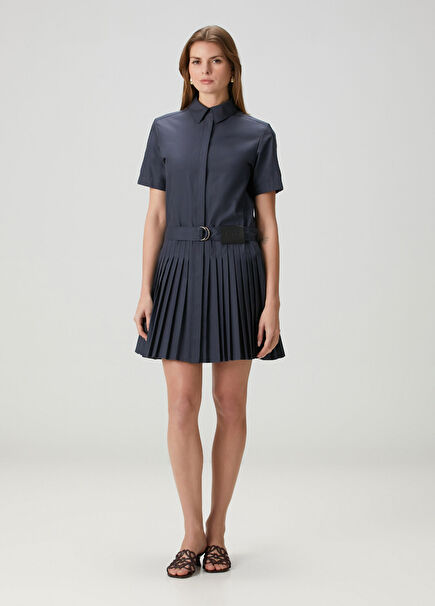 Navy Blue Pleated Mini Dress