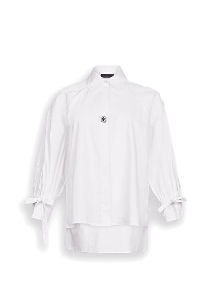 Beyaz Pamuklu Poplin Kadın Gömlek