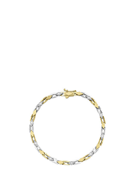 Two Color 14K Gold Chain Unisex Bracelet With Diamonds
