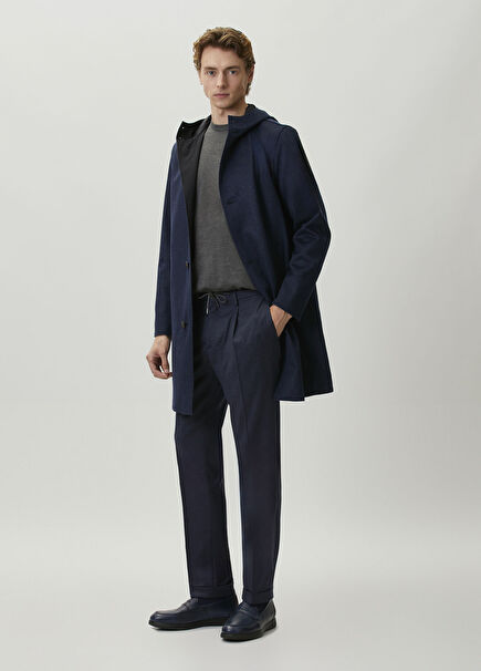 Navy Blue Black Double-Sided Wool Coat