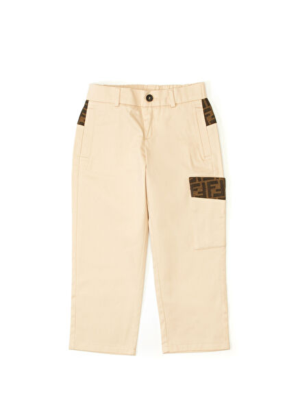 Beige Logo Detailed Boys Pants
