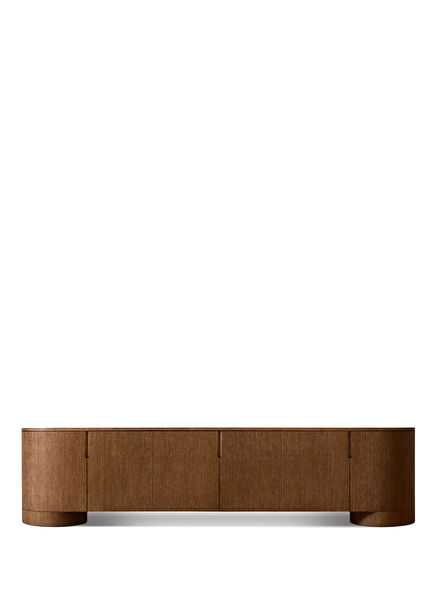 Poseidon Brown Oak Wood 6 Door TV Console 240 x 45 cm