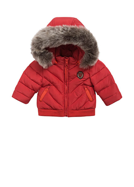 Turuncu Kapüşonlu Erkek Bebek Şişme Mont