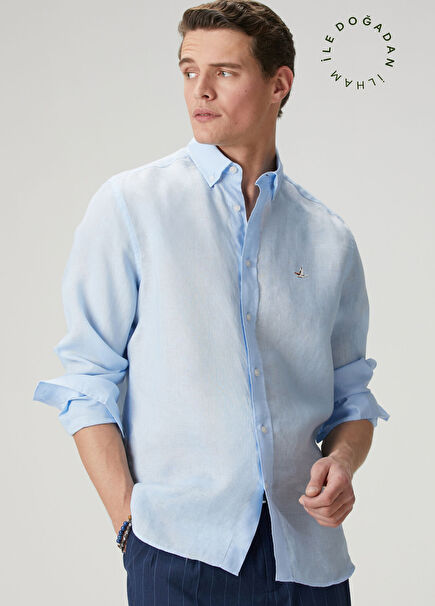Light Blue Comfort Fit Linen Shirt