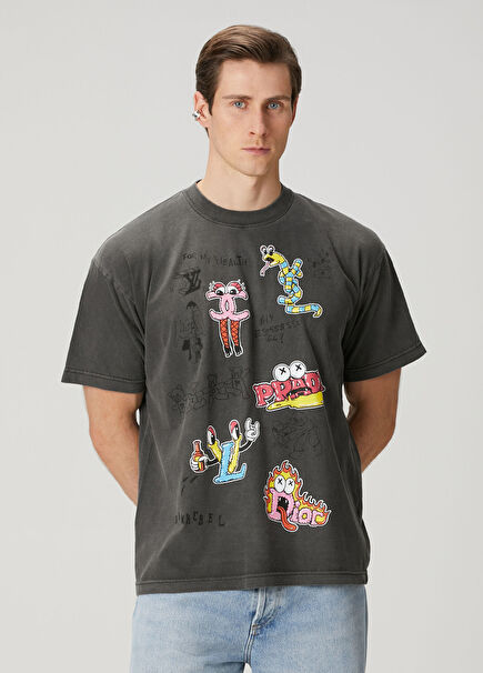 Luxury Sketch Printed Logo Detailed T-Shirt